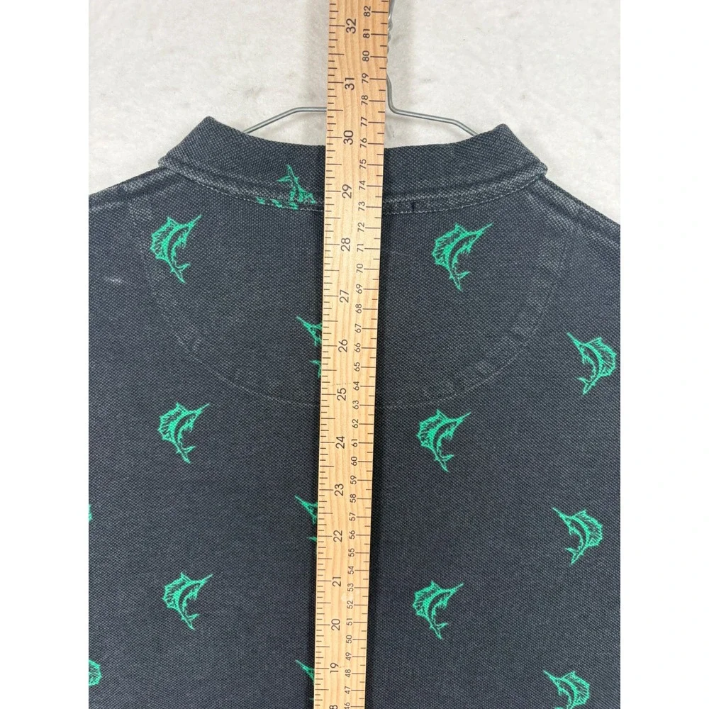 Vintage Polo Ralph Lauren Marlin Fish Print Polo Shirt XL Black Green Cotton